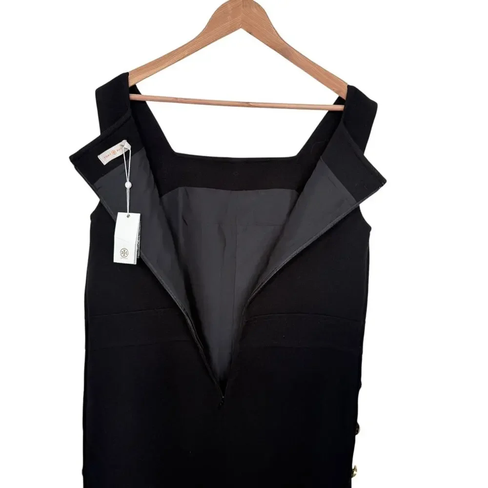 Tory Burch Black Side-Button Shift Dress Size 12 NWT